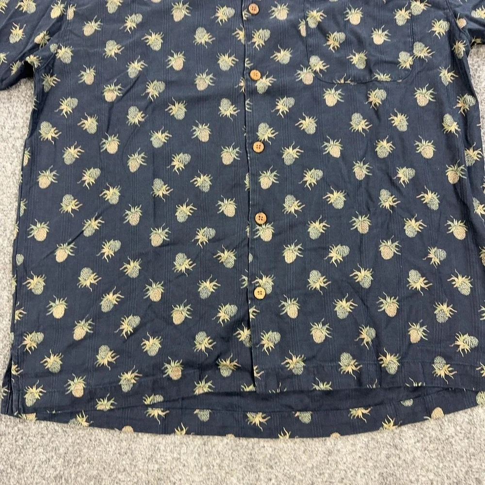 Tommy Bahama Shirt Mens M Blue Pineapple Silk Short Sleeve Button Up Hawaiian